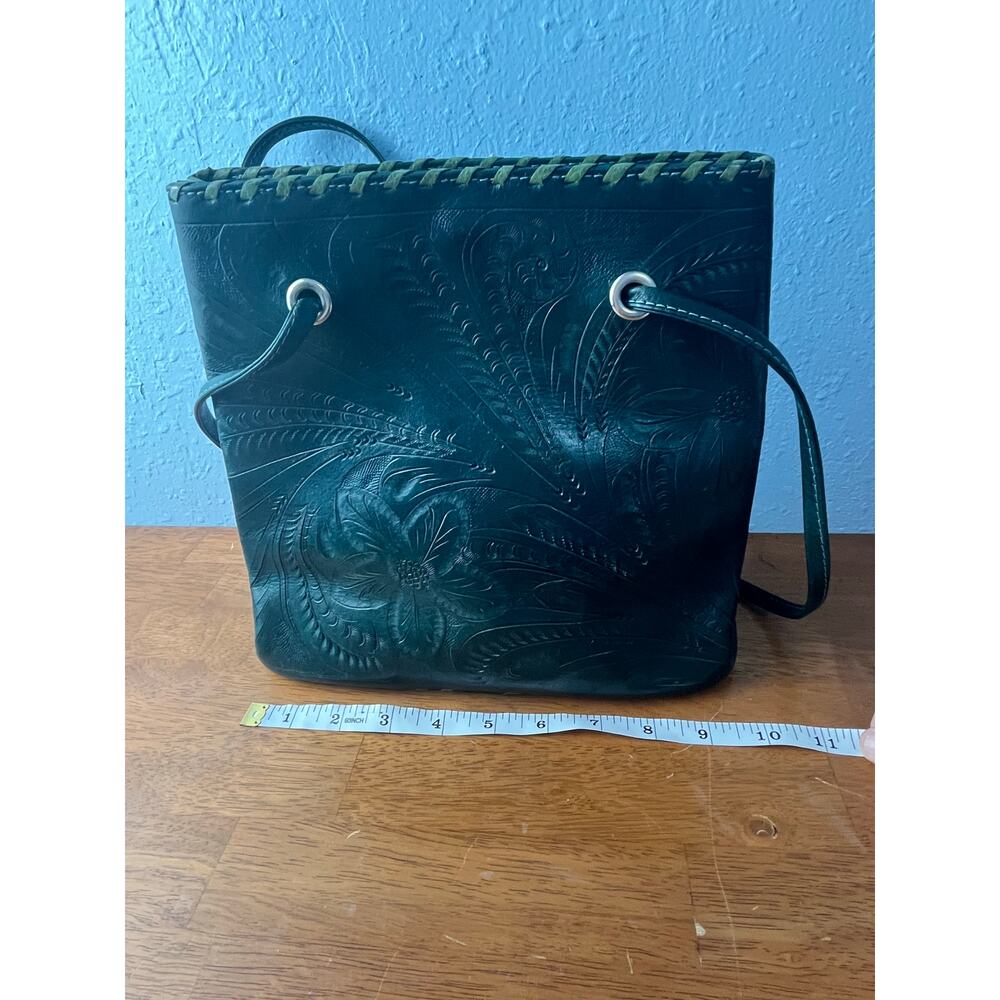 Tooled Leather Purse Green Floral Handmade in Paraguay Handmade Boho Western - Picture 6 of 9